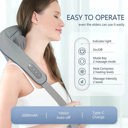 Wireless Neck & Back Massager – Kneading Massage Shawl for Neck, Shoulders & Trapezius Muscle Relief