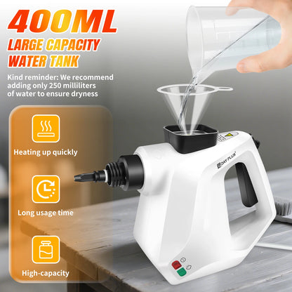 Steam Cleaner Handheld,400ML Multifunctional Hand Held Steam Cleaner Pressurized with 9 pcs Accessories Safety Lock IPX4 by Haraps.com