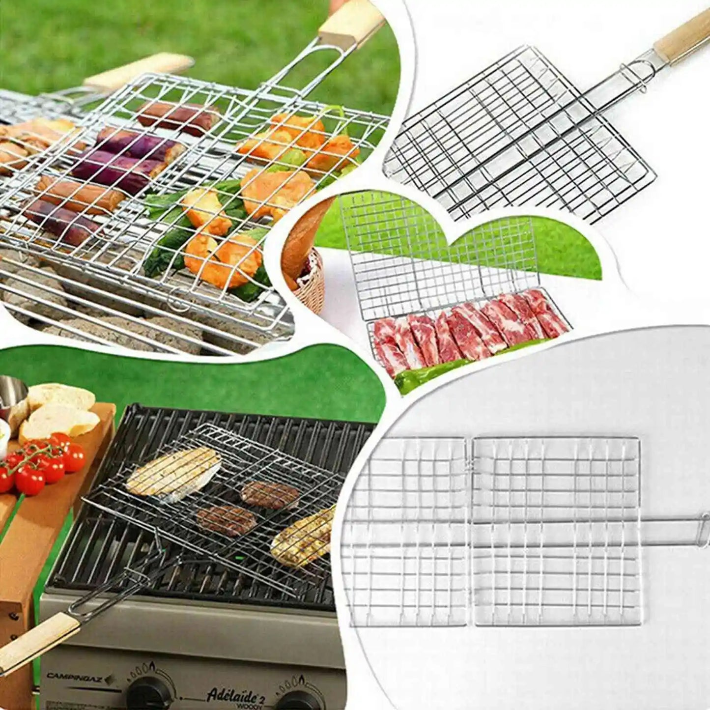 Wooden Handle Outdoor BBQ Grill Basket