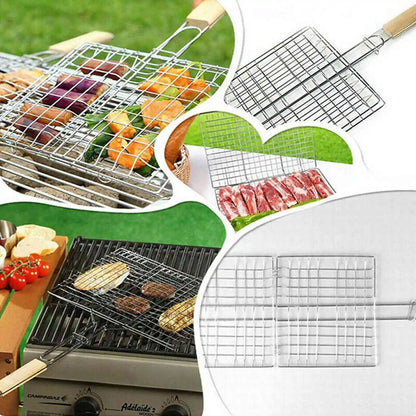 Wooden Handle Outdoor BBQ Grill Basket