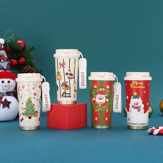 Christmas Insulated Drinking Cup – Portable Handheld Coffee & Water Bottle