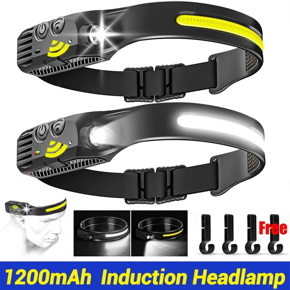 USB Rechargeable LED Sensor Headlamp with Wide Beam and Spotlight