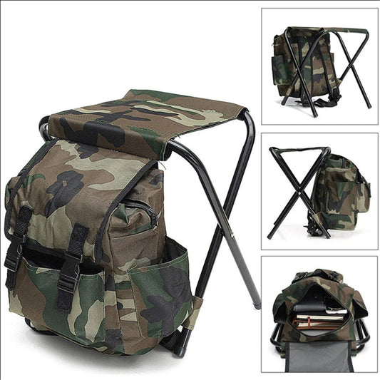Portable Camping Cooling Backpack with Folding Chair Seat Stool