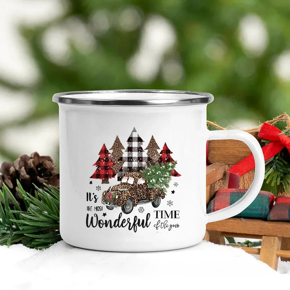 Christmas Enamel Mug with Festive Print