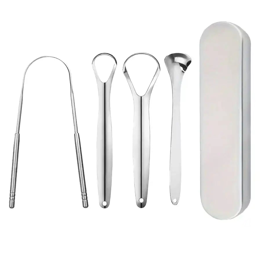 Stainless Steel Tongue Scraper Set with Storage Box