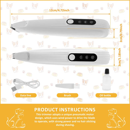 LED Dog Paw Trimmer – Low Noise Cordless Pet Grooming Clipper (Waterproof, High-Speed)