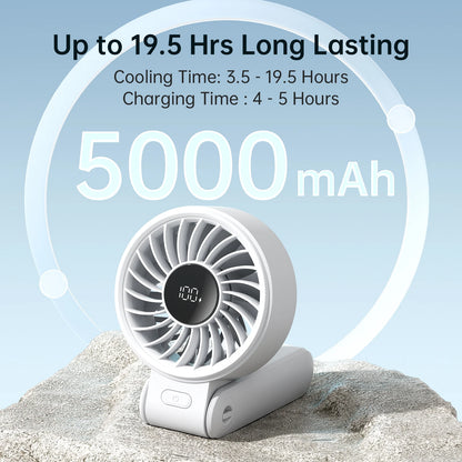 Portable Handheld Fan With LED Display 5 Speeds 5000mAh Foldable 150 Degree 3 In 1 Personal Fan For Travellers
