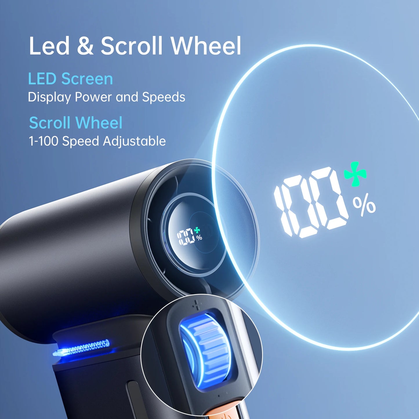 Portable Turbo Handheld Fan With LED Display 100 Speed Settings And 9000 mAh Battery