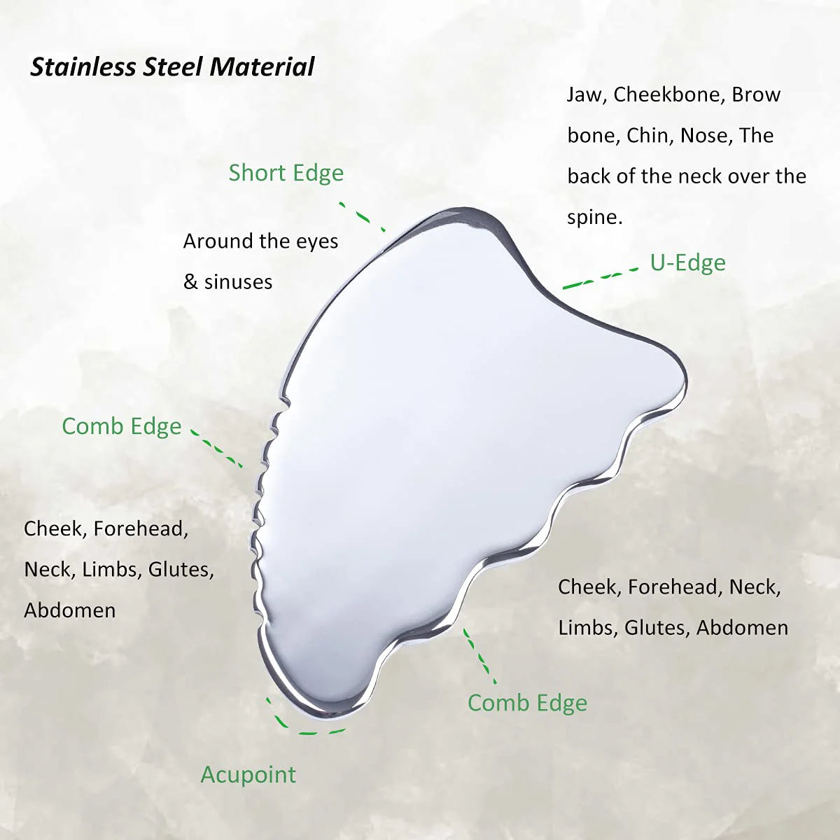 LuxGua Stainless Steel Facial Gua Sha Board by Haraps.com