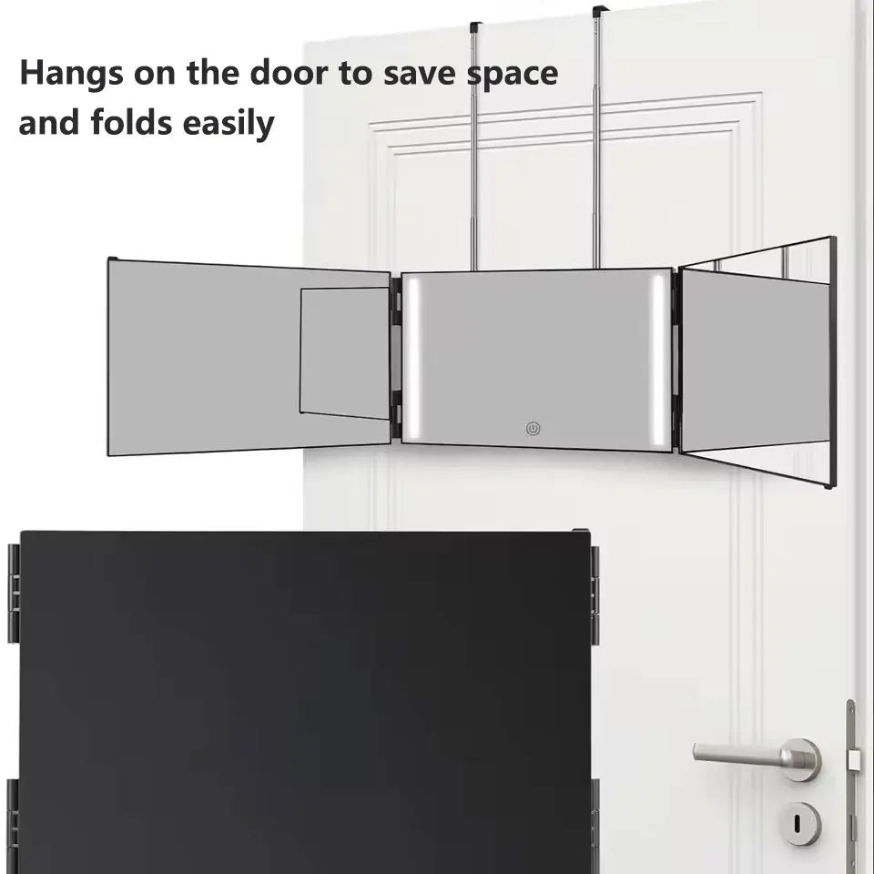 Tri-Fold LED Mirror – 3-Way Adjustable Mirror for Self Haircuts & Makeup Application