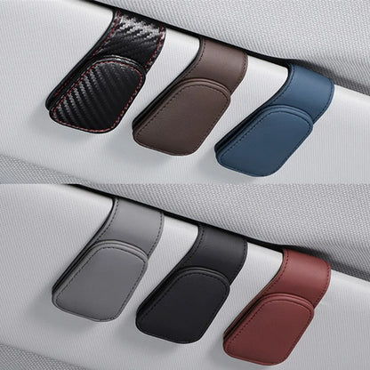 Leather Car Sun Visor Eyeglass Holder with Magnetic Closure