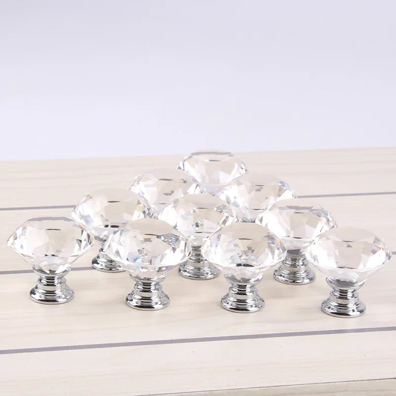 10Pcs/set 30mm Diamond-Shaped Crystal Glass Knobs