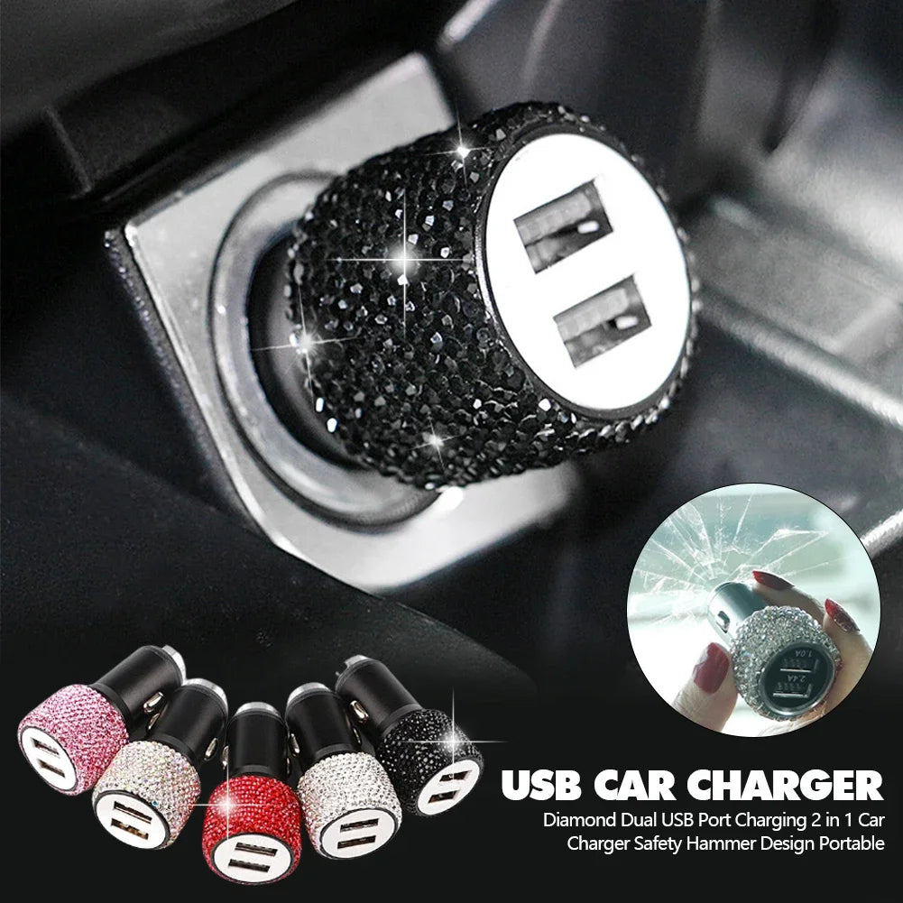 Bling USB Car Charger/All-in-One USB Cable 5V 2.1A