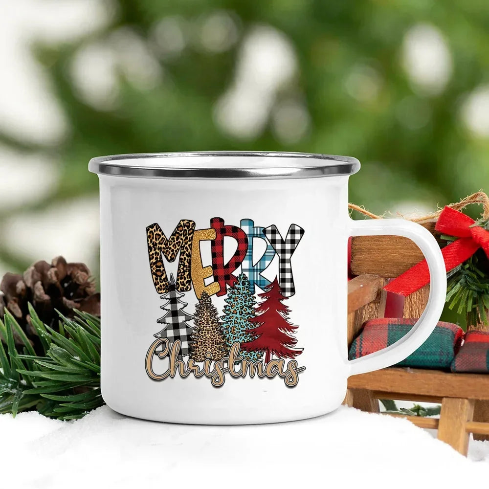 Christmas Enamel Mug with Festive Print