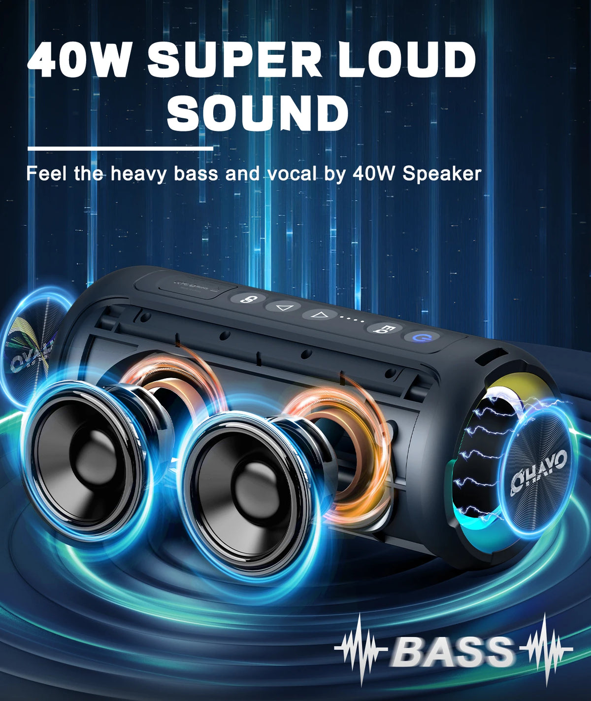 Ortizan Bluetooth Speakers 40W Enhanced Bass Portable Outdoor Wireless Speaker 30Hrs IP7 Waterproof Shower Speaker Bluetooth 5.3 by Haraps.com