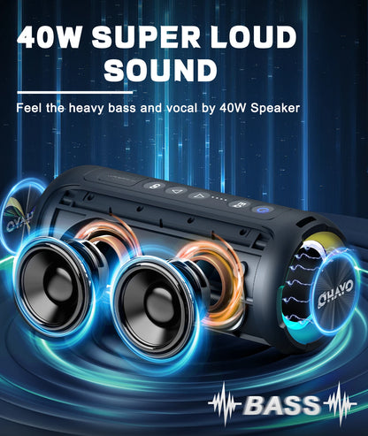 Ortizan Bluetooth Speakers 40W Enhanced Bass Portable Outdoor Wireless Speaker 30Hrs IP7 Waterproof Shower Speaker Bluetooth 5.3 by Haraps.com