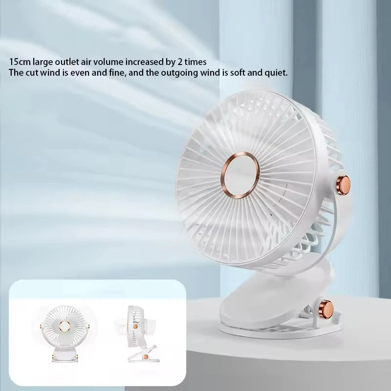 Clip On Fan 8000mAh Rechargeable Portable Desk Circulator With LED Light For Camping