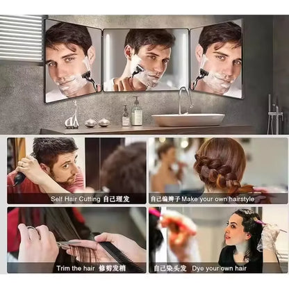 Tri-Fold LED Mirror – 3-Way Adjustable Mirror for Self Haircuts & Makeup Application