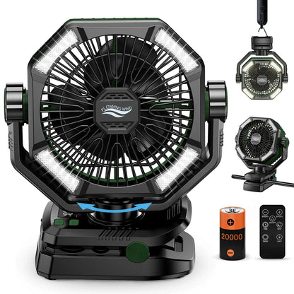 20000mAh Battery Camping Fan With 4 LED Lantern, 8 Speeds, Portable Outdoor Desk Fan For Camping Tent And Fishing