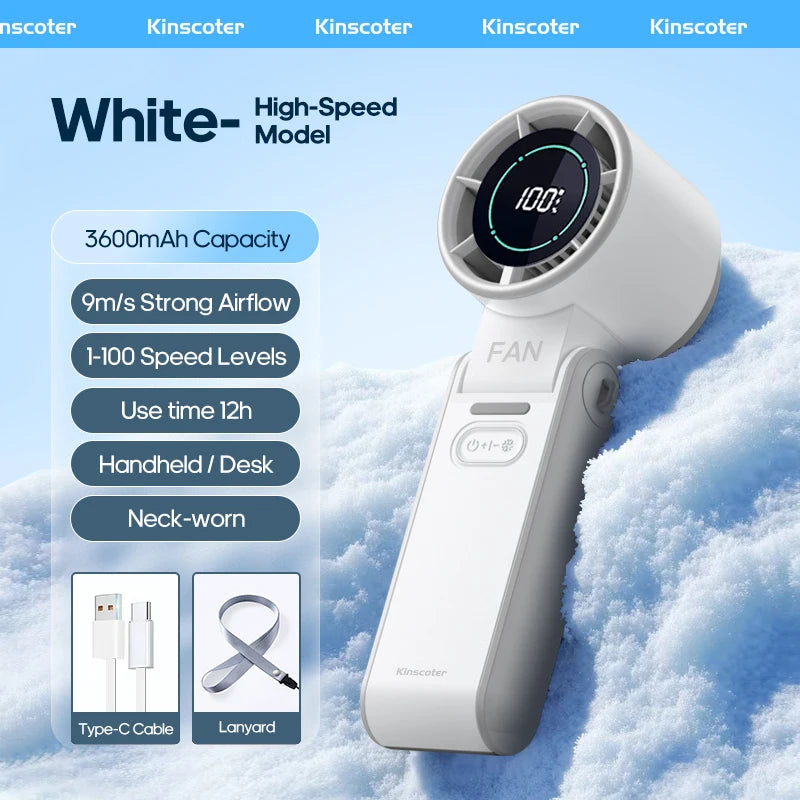 Foldable Portable Handheld Fan For Travellers With 3600mAh Battery And 100 Level Control Turbo Cooling