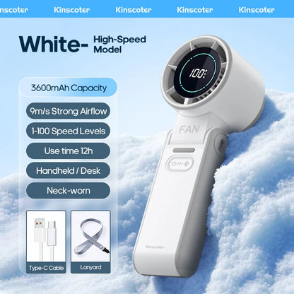 Foldable Portable Handheld Fan For Travellers With 3600mAh Battery And 100 Level Control Turbo Cooling