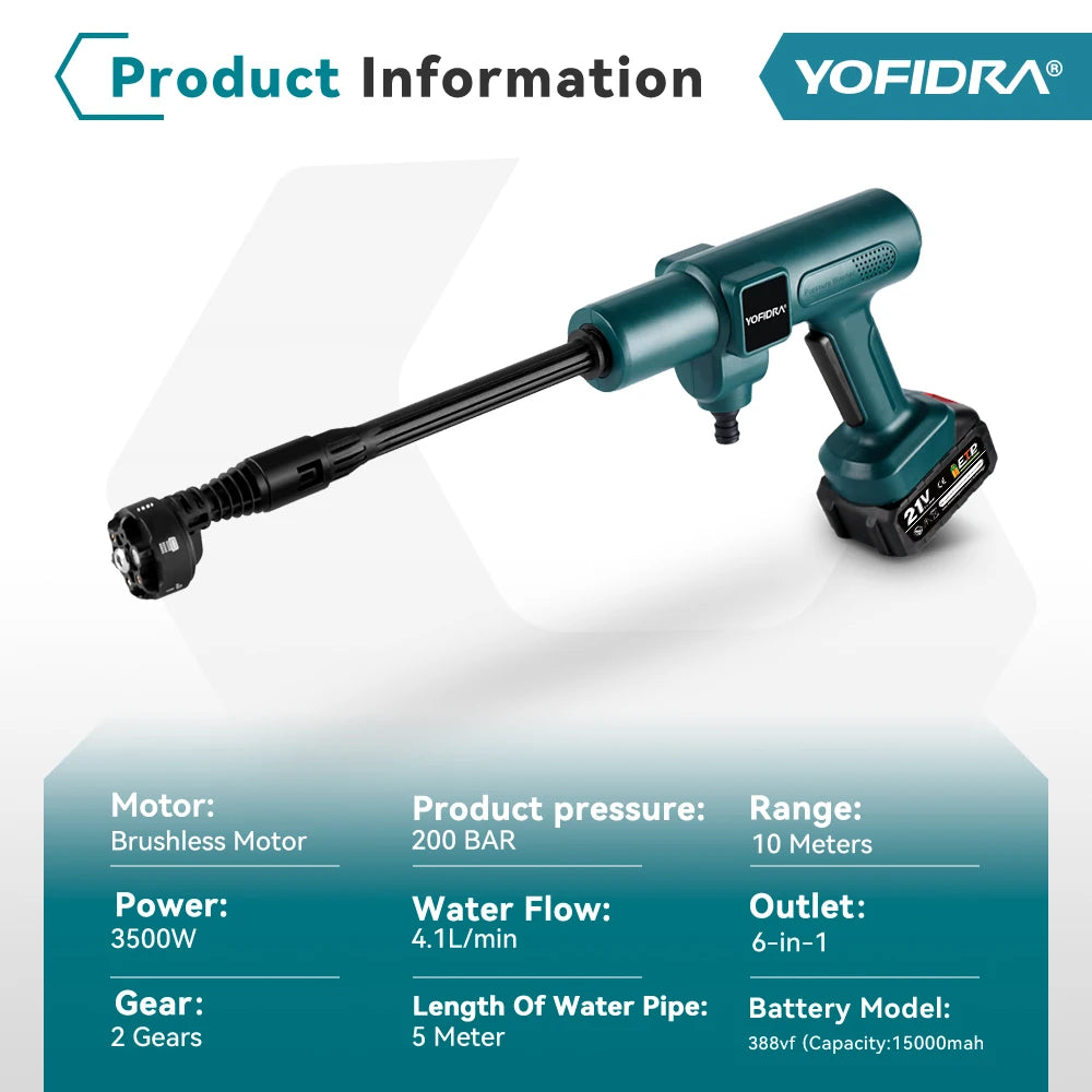 200Bar Brushless High Pressure Washer Electric Water Gun With Bucket Car Cleaner Spray Gun For Makita 21V Battery Pin by Haraps.com