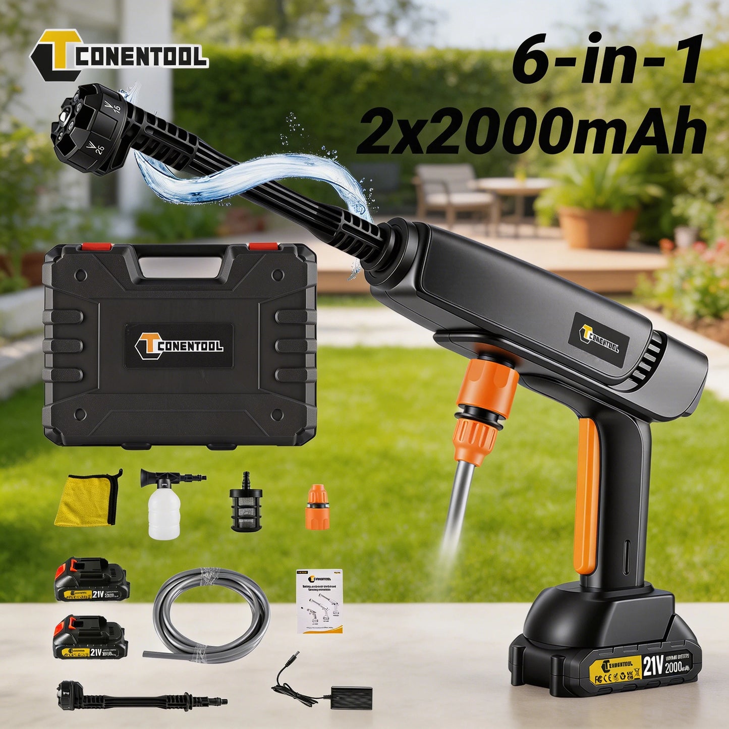 6 in 1 Spray Head High Pressure Car Washer 200Bar Garden Water Guns 22000RPM with 2 Battery for Makita 18V Battery Pin by Haraps.com