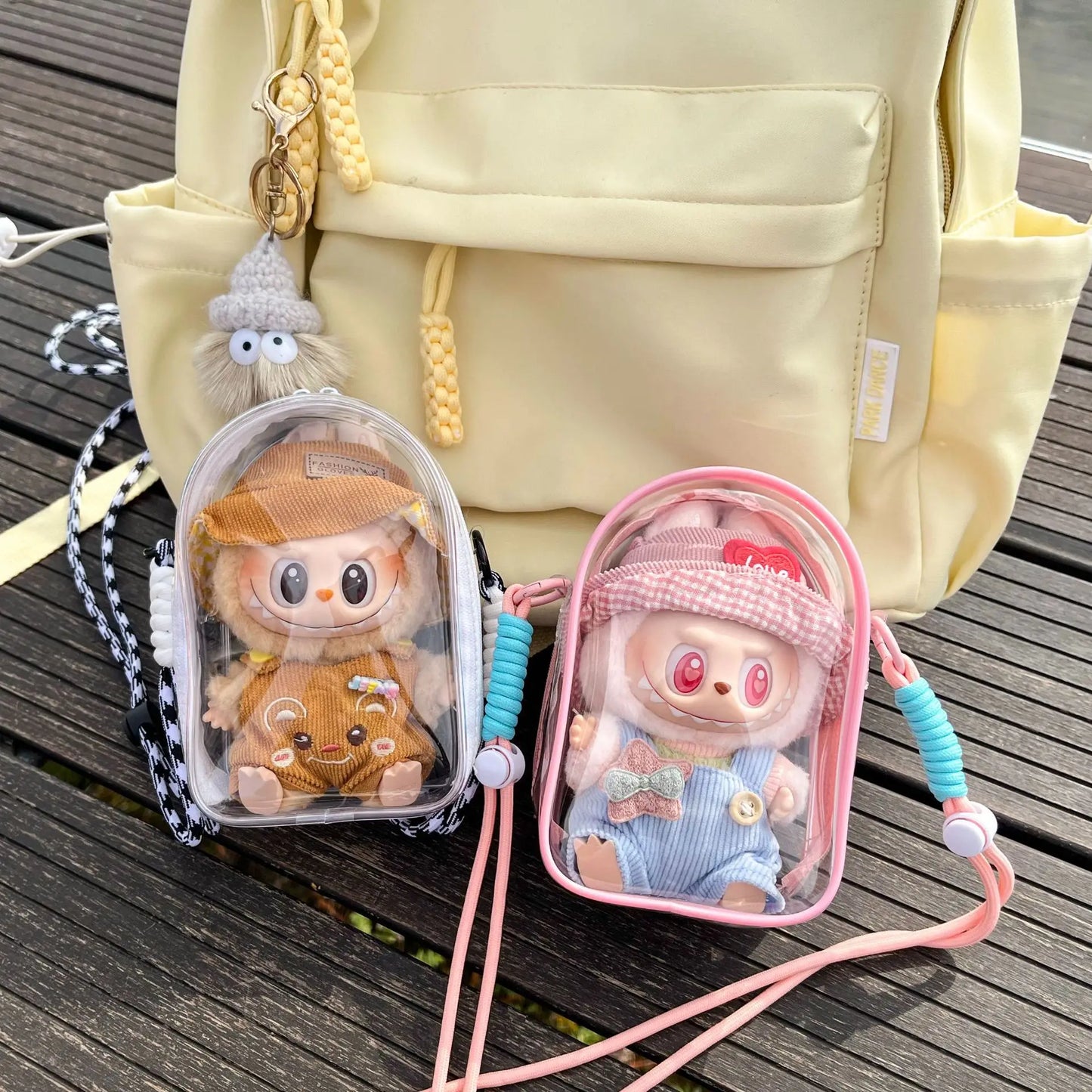 Doll Protective Carry Case for 15cm Labubu Plush Dolls – Shoulder Bag with Rope