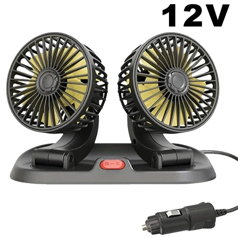 Car Fan 360° Adjustable 3 Head Air Fan Automotive Electric Fan USB/12V/24V Fan 2 Speeds Car Silent Fan For Home Desk Office&Car by Haraps.com
