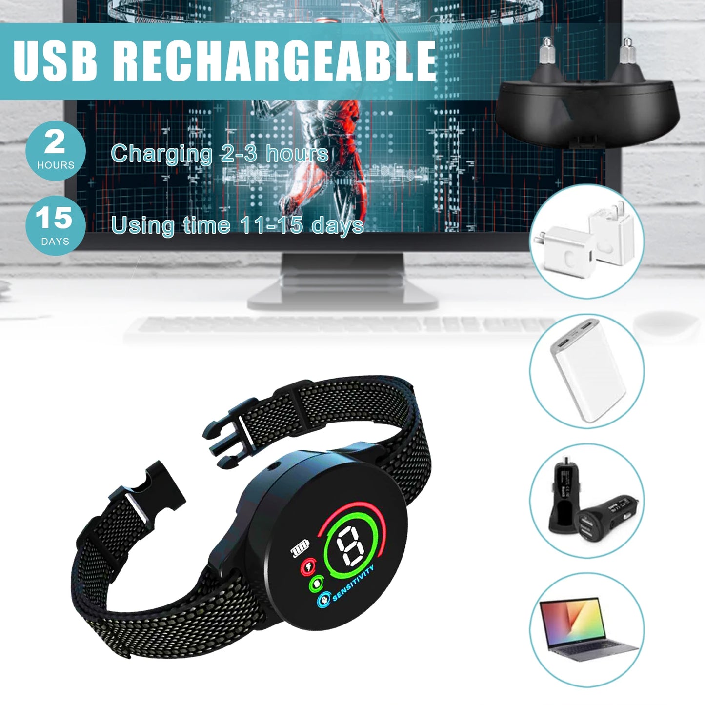 Advanced Waterproof Rechargeable Dog Training Collar with Colour Display