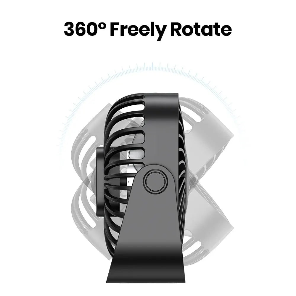 USB Mini Portable Fan For Camping And Home 3 Speed Quiet Desk Personal 360 Degree Adjustable