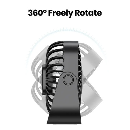 USB Mini Portable Fan For Camping And Home 3 Speed Quiet Desk Personal 360 Degree Adjustable