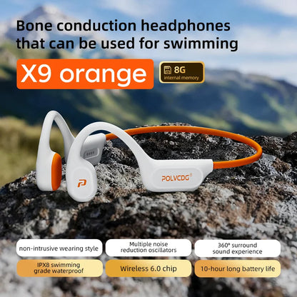 POLVCDG X9 Bone Conduction Earphones 32G IPX8 Waterproof Open Design for Swimming Running Cycling Hanging Earphones by Haraps.com