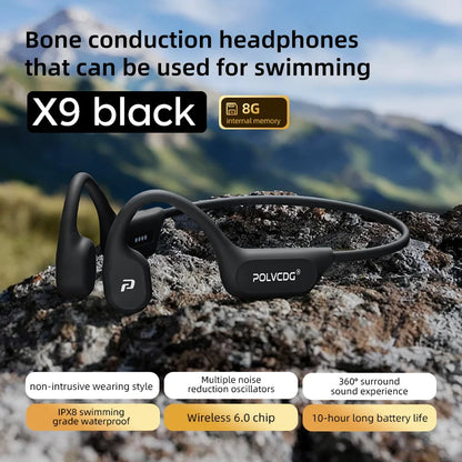 POLVCDG X9 Bone Conduction Earphones 32G IPX8 Waterproof Open Design for Swimming Running Cycling Hanging Earphones by Haraps.com