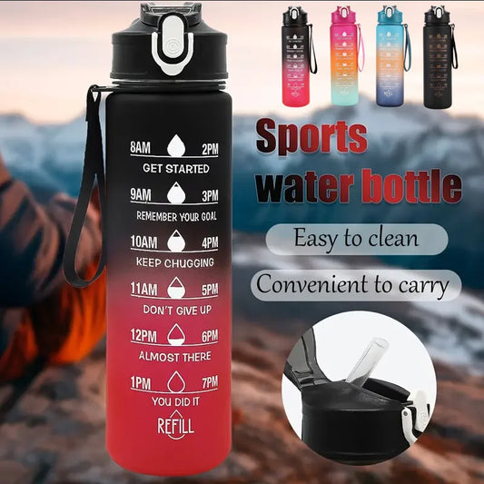 Time-Marked Sports Water Bottle with Straw