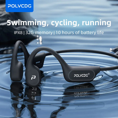 POLVCDG X9 Bone Conduction Earphones 32G IPX8 Waterproof Open Design for Swimming Running Cycling Hanging Earphones by Haraps.com
