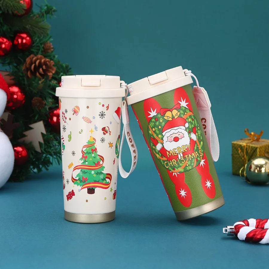 Christmas Insulated Drinking Cup – Portable Handheld Coffee & Water Bottle