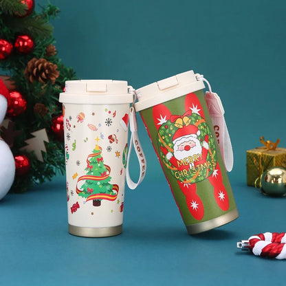 Christmas Insulated Drinking Cup – Portable Handheld Coffee & Water Bottle