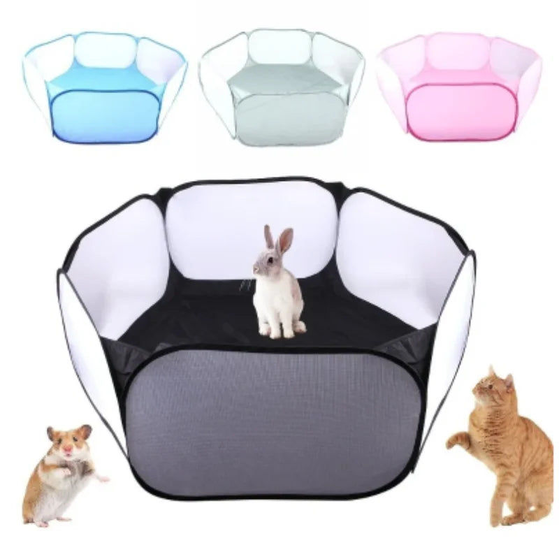 Transparent Portable Pet Cage Tent – Foldable Playpen for Small Pets