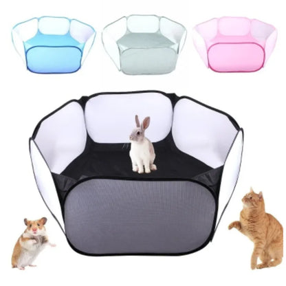 Transparent Portable Pet Cage Tent – Foldable Playpen for Small Pets