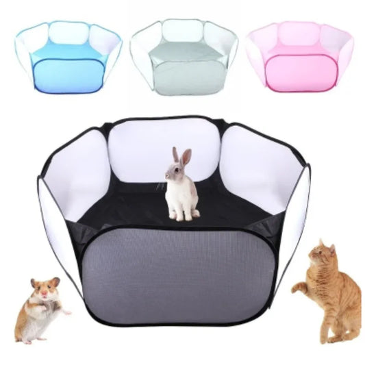 Transparent Portable Pet Cage Tent – Foldable Playpen for Small Pets