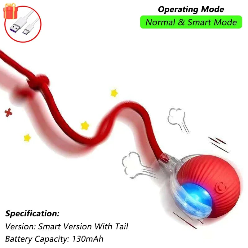Cat Interactive Smart Ball Toy – Rechargeable Rolling Ball with Tail, Obstacle Avoidance & LED Modes