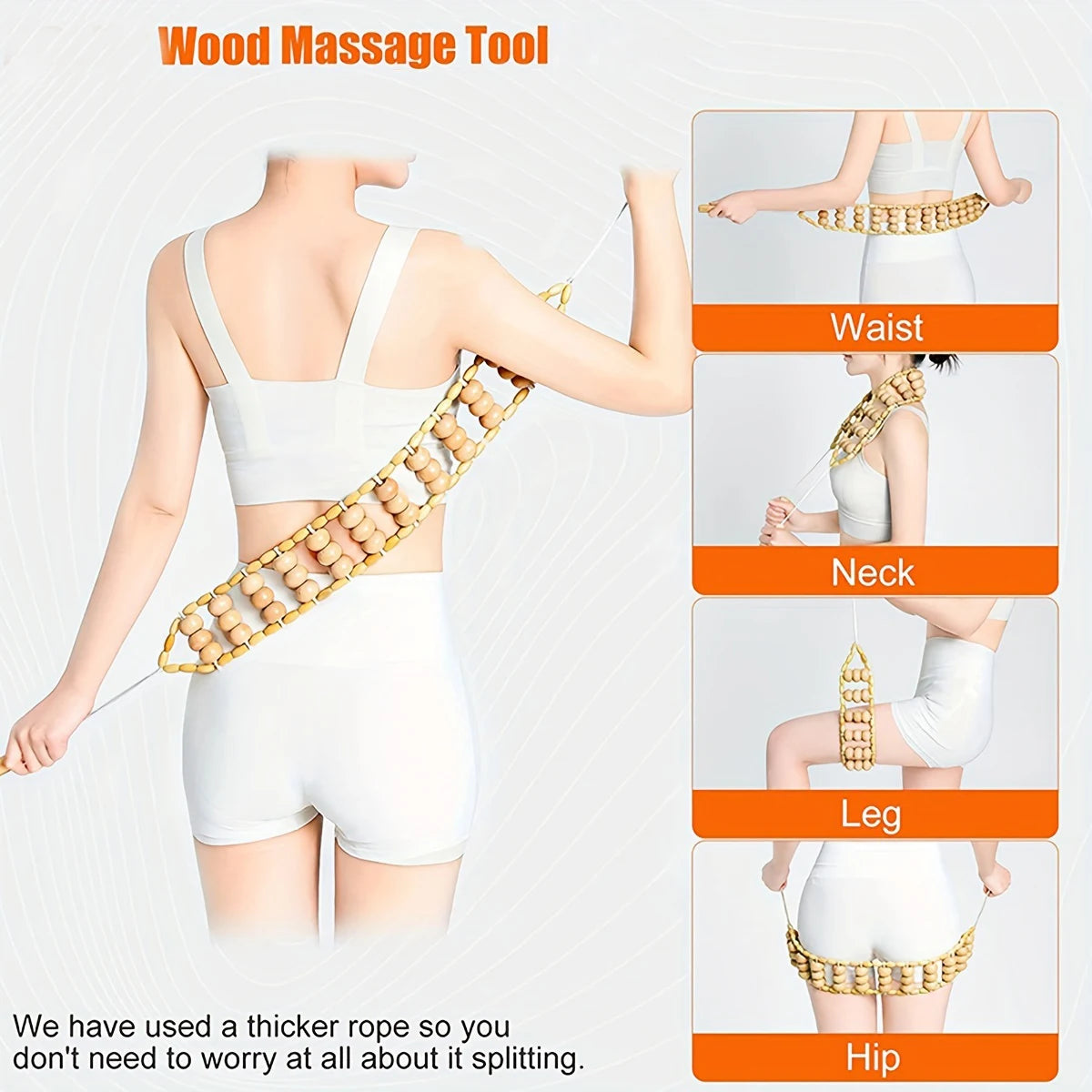 Lumina Wood Massage Roller Rope For Back And Legs by Haraps.com