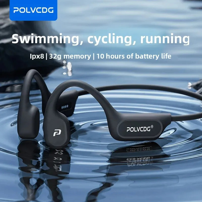 POLVCDG X9 Bone Conduction Earphones 32G IPX8 Waterproof Open Design for Swimming Running Cycling Hanging Earphones by Haraps.com