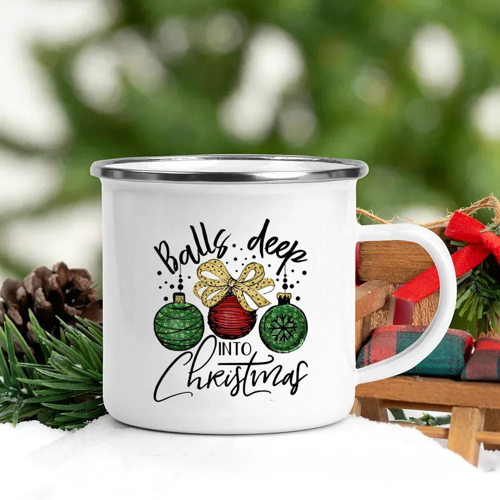 Christmas Enamel Mug with Festive Print