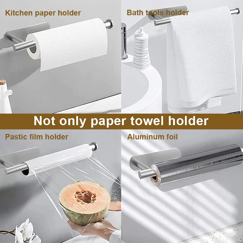 Stainless Steel Adhesive Paper Towel Holder for Kitchen and Bathroom - No Drilling Required