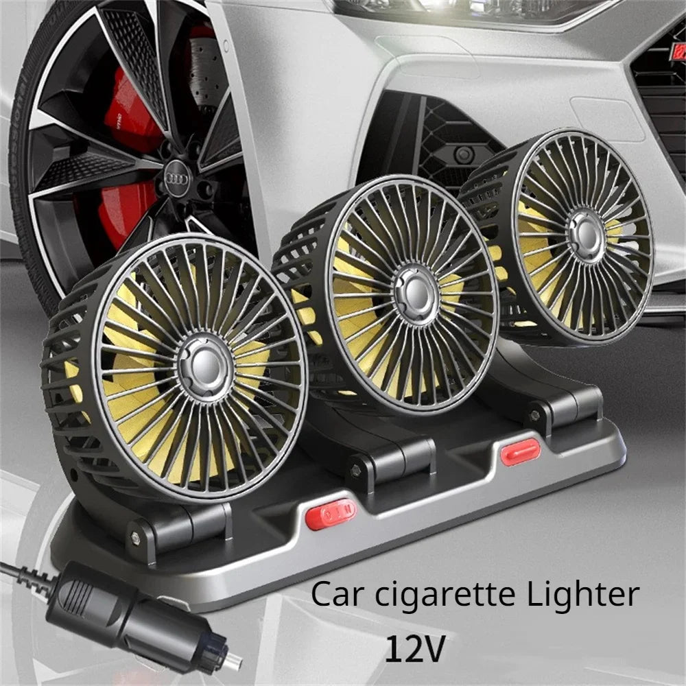 Car Fan 360° Adjustable 3 Head Air Fan Automotive Electric Fan USB/12V/24V Fan 2 Speeds Car Silent Fan For Home Desk Office&Car by Haraps.com