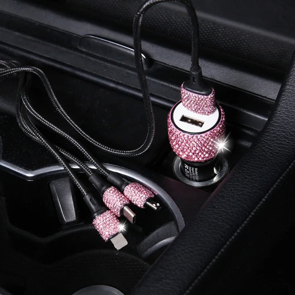 Bling USB Car Charger/All-in-One USB Cable 5V 2.1A
