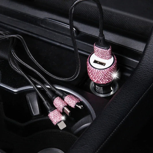 Bling USB Car Charger/All-in-One USB Cable 5V 2.1A