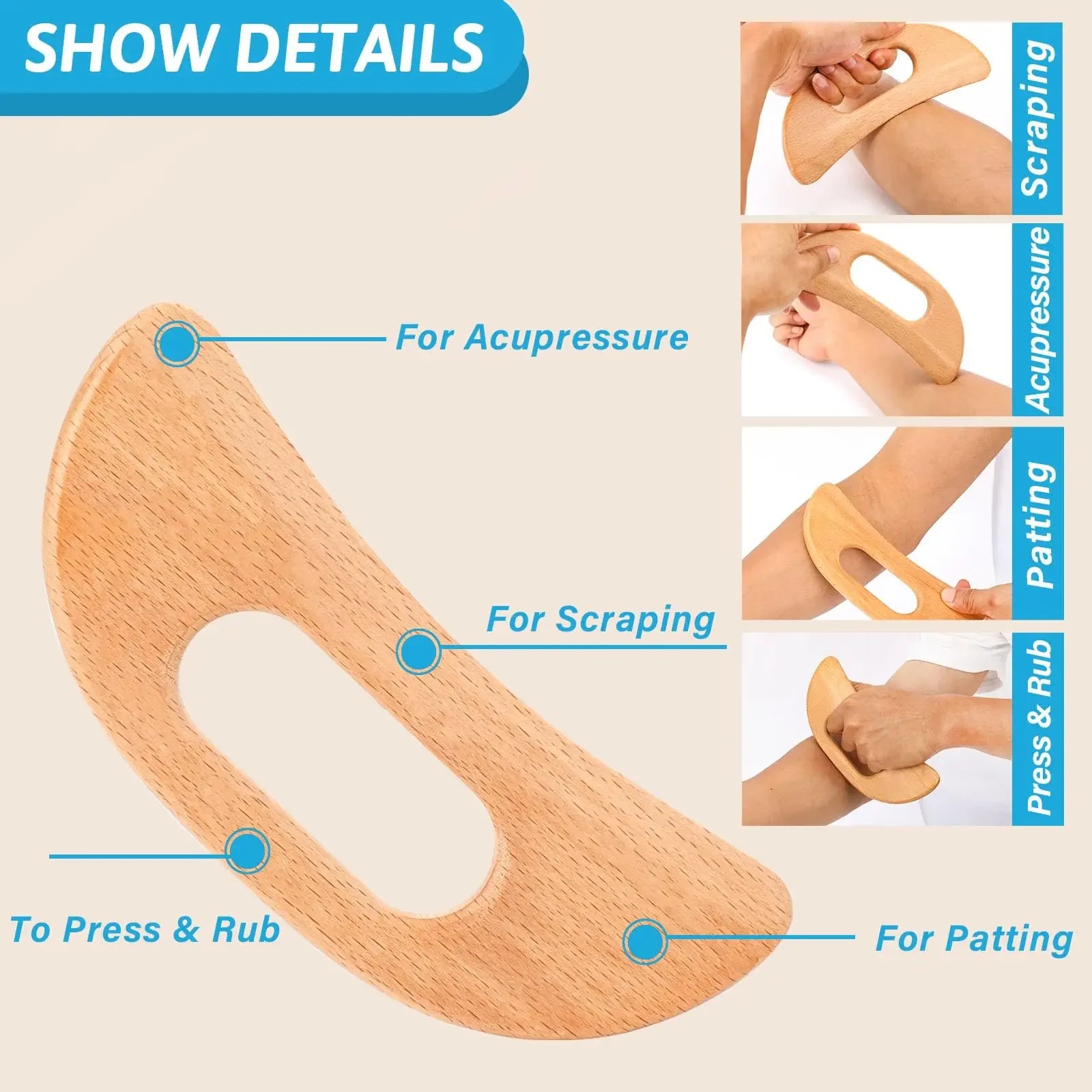 PureWood Gua Sha Tool for Lymphatic Drainage by Haraps.com
